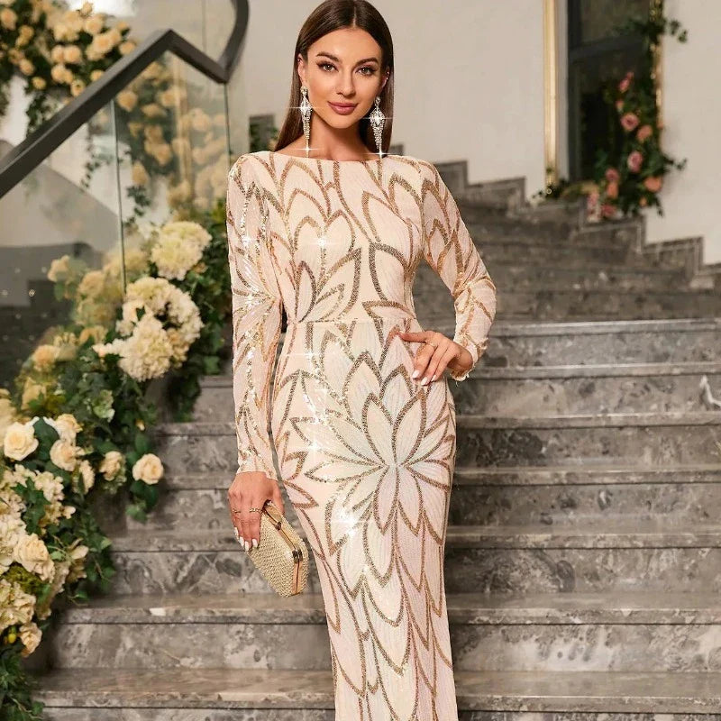 Abendkleid mit Pailletten, lang, mit Reißverschluss