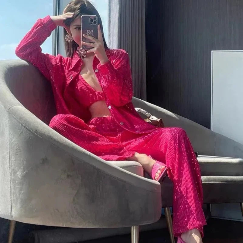 Paillettenkleid Hemd Hose und BH Set