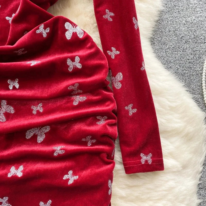 Velours-Hochzeitskleid mit Schmetterlings-Pailletten