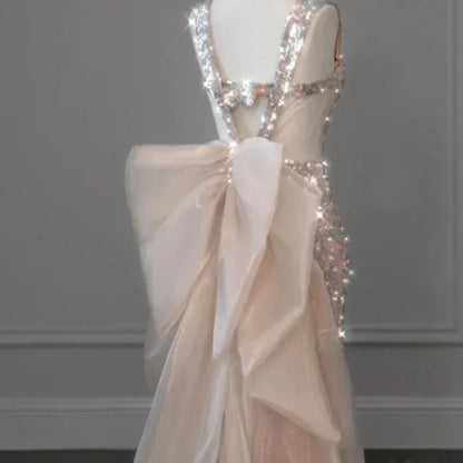 Pink Pailletten Tüll Kleid mit Schleife