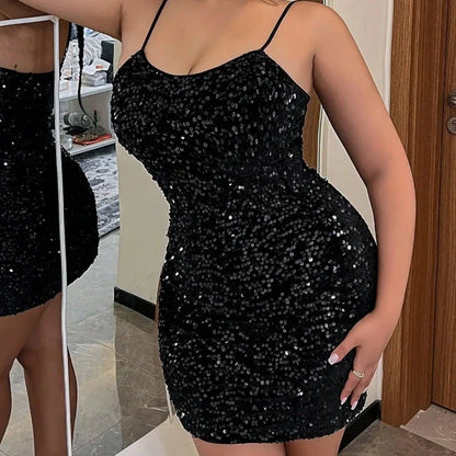 Schwarzes Pailletten-Kleid mit Trägern