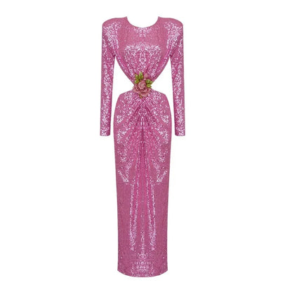 Pailletten-Kleid mit Rückenausschnitt und Blumen