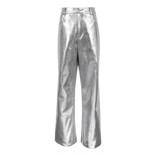 Silberne Krokodillederhose