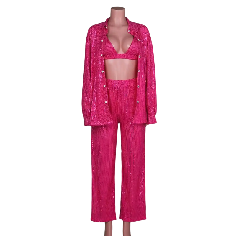 Paillettenkleid Hemd Hose und BH Set