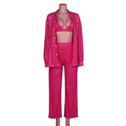 Paillettenkleid Hemd Hose und BH Set