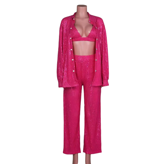 Paillettenkleid Hemd Hose und BH Set