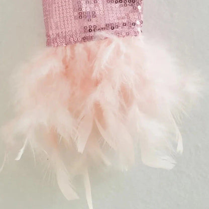 Top Crop Pailletten Rose Manches Plumes