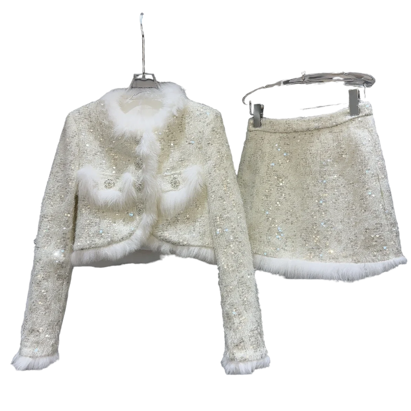Elegantes Ensemble Jacke Rock Pailletten