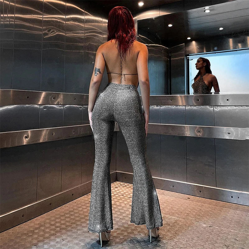 Damen Paillettenhose mit Elefantenbein