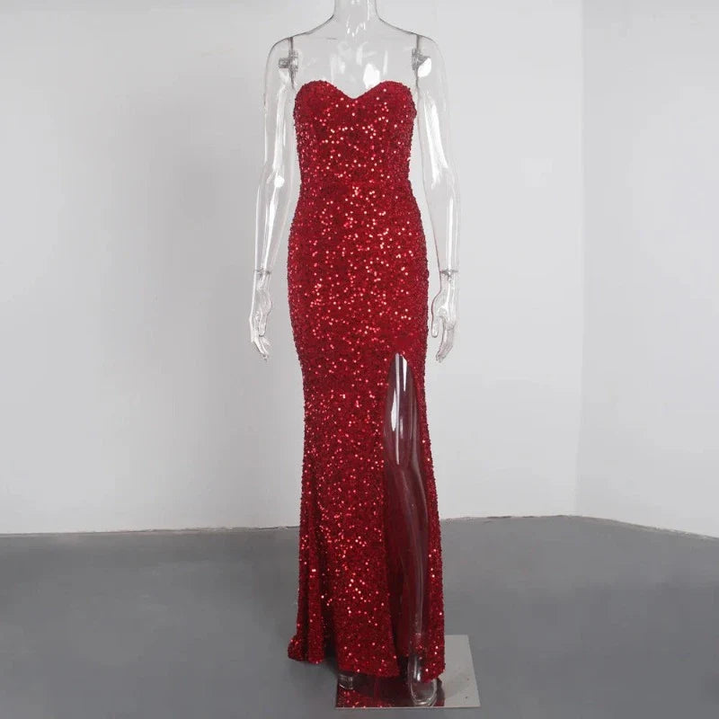 Langes geschnittenes Bustier mit Glitzer, frontgeschnittene Robe