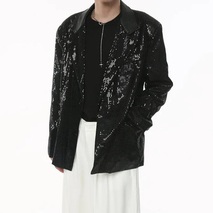 Herren Blazer Jacke mit Pailletten Schwarz