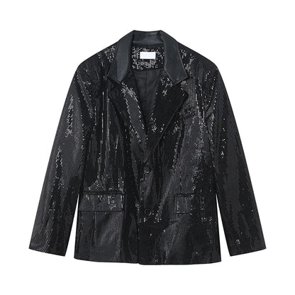 Herren Blazer Jacke mit Pailletten Schwarz