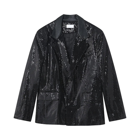 Herren Blazer Jacke mit Pailletten Schwarz