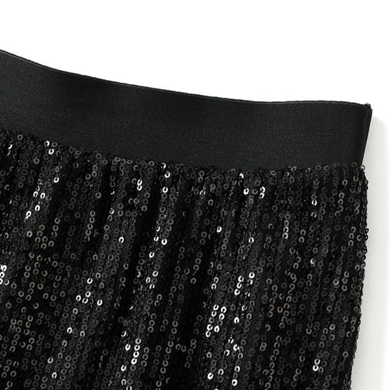 Lange Paillettenrock hohe Taille