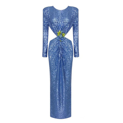 Pailletten-Kleid mit Rückenausschnitt und Blumen