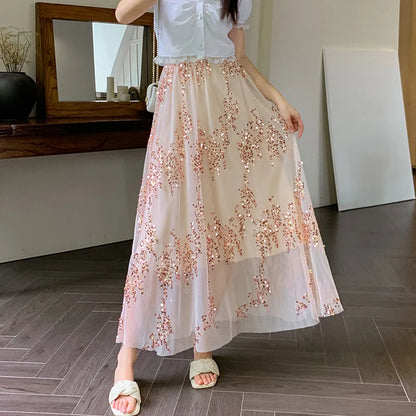 Paillettenrock mit transparentem Futter