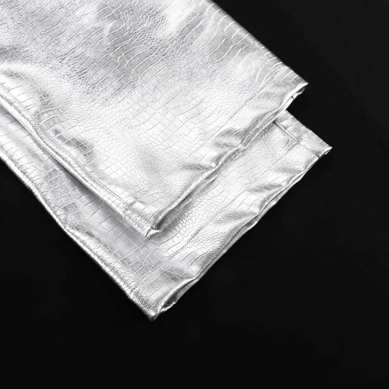 Silberne Krokodillederhose