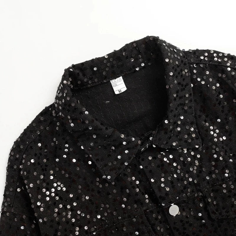 Schwarze Jeansjacke mit Pailletten für Herren