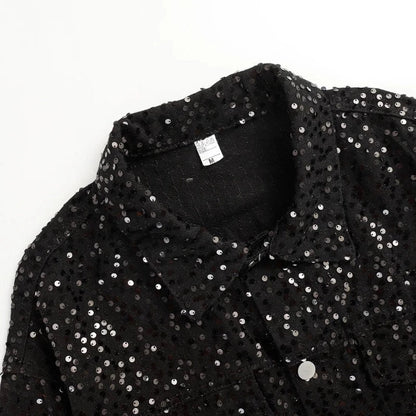 Schwarze Jeansjacke mit Pailletten für Herren