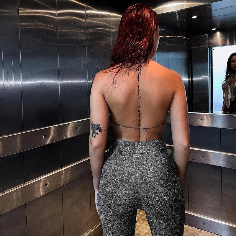 Damen Paillettenhose mit Elefantenbein