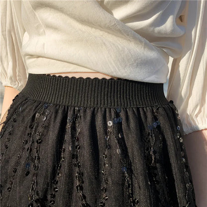 hohe Taille Paillettenkurzrock mit Fransen