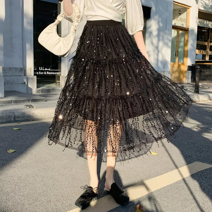 hohe Taille Paillettenkurzrock mit Fransen