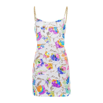 Paillettenkleid mit Rückenausschnitt Blumen Träger Kette