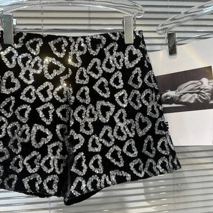 Kurze Pailletten Herz Schwarz