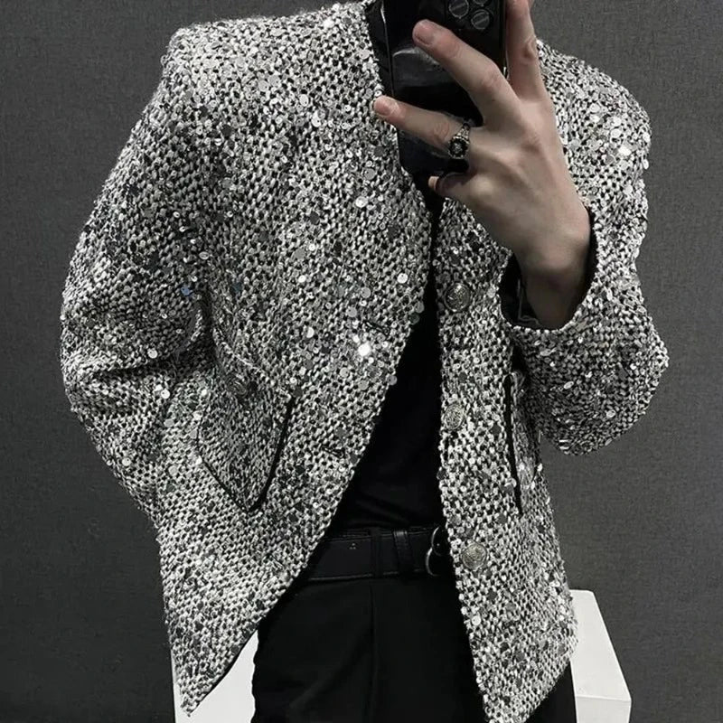 Pailletten-Strickjacke in Silber-Grau