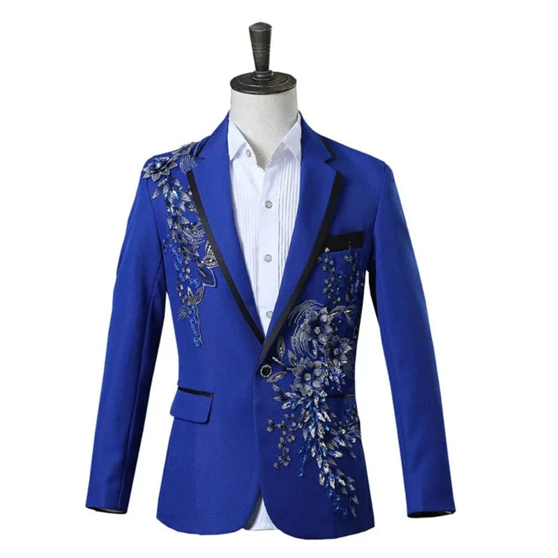 Herren Anzugjacke mit Blütenstickerei und Pailletten Anzughose