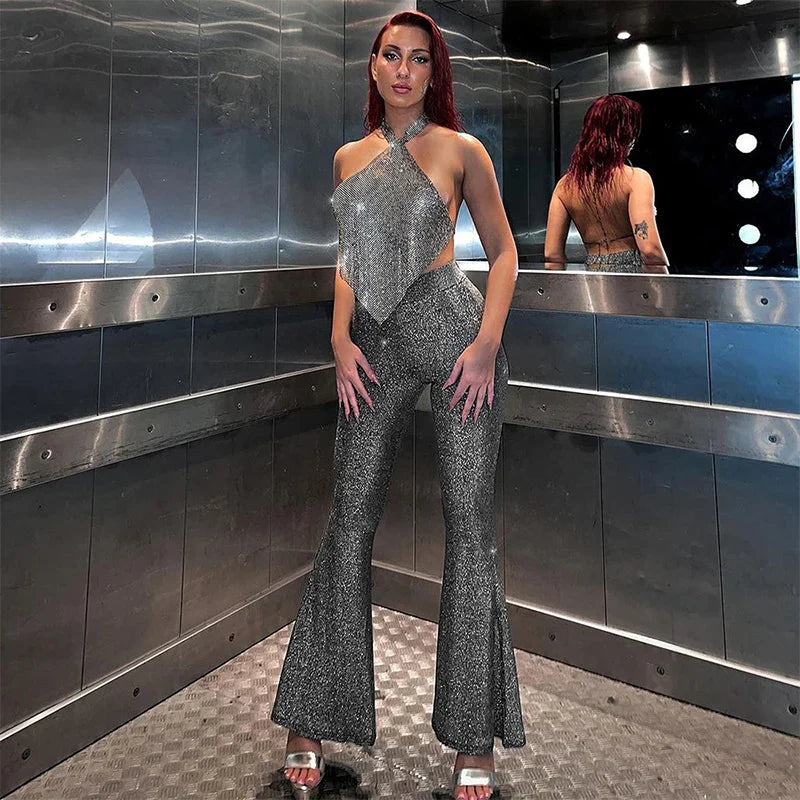 Damen Paillettenhose mit Elefantenbein