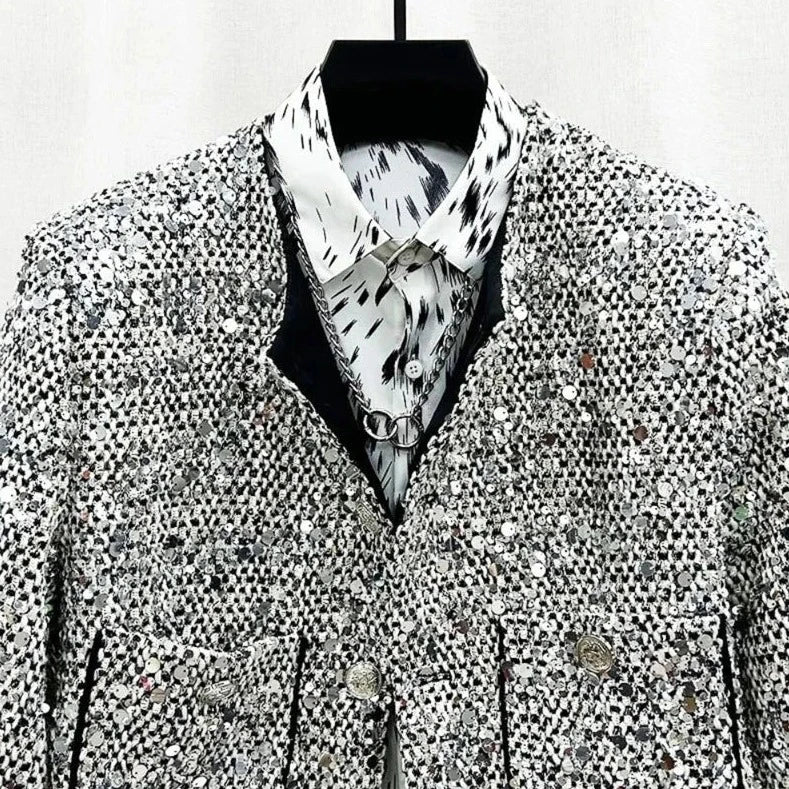 Pailletten-Strickjacke in Silber-Grau