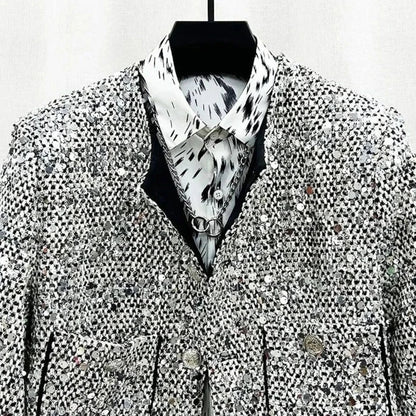 Pailletten-Strickjacke in Silber-Grau