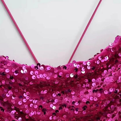 Tüllkleid mit Pailletten, rosa, mit Schlitz und Trägern