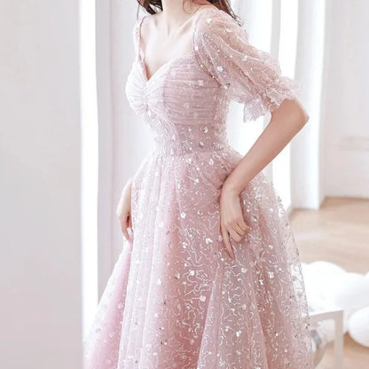 Rosafarbenes Pailletten-Tüll-Kleid