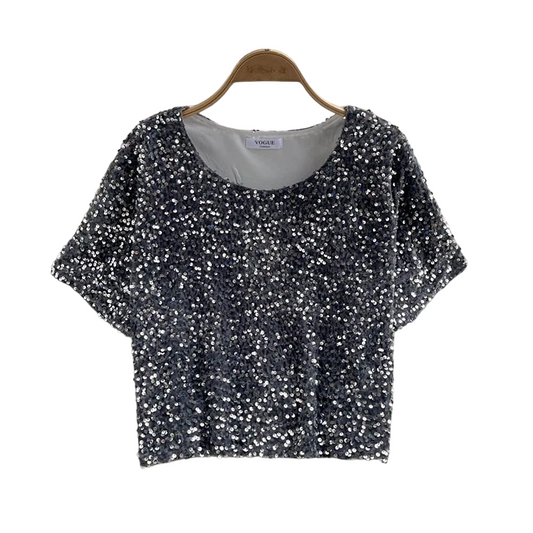 Kurzes Pailletten-T-Shirt für Damen