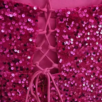 Tüllkleid mit Pailletten, rosa, mit Schlitz und Trägern