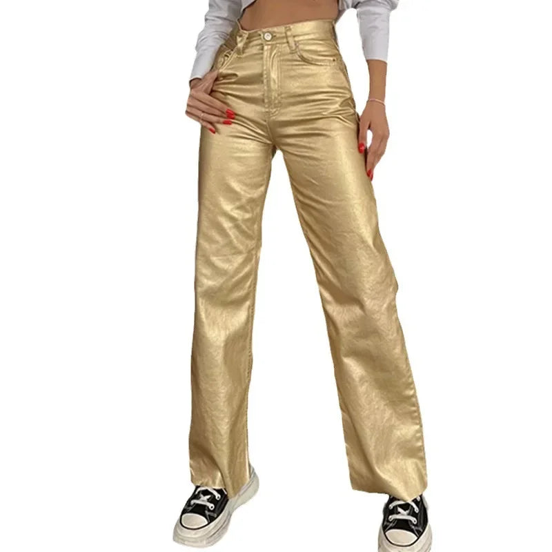 Goldene Damen High-Waist Hose
