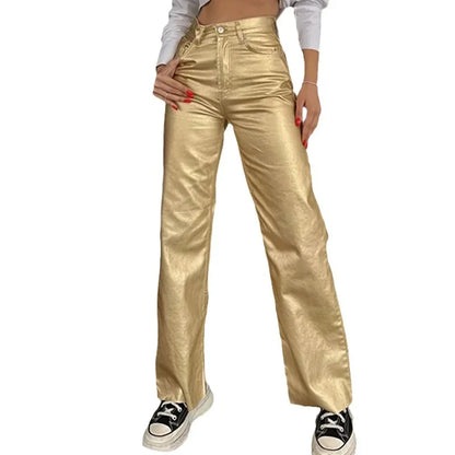 Goldene Damen High-Waist Hose