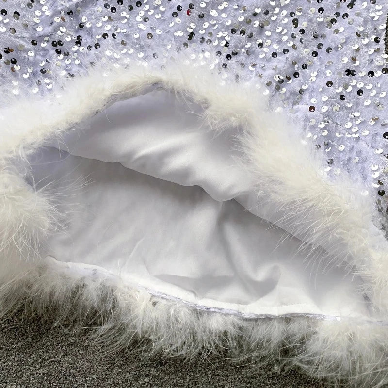 Oberteil Top mit Pailletten, Unterhose, Fell, Damen