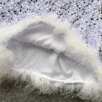 Oberteil Top mit Pailletten, Unterhose, Fell, Damen