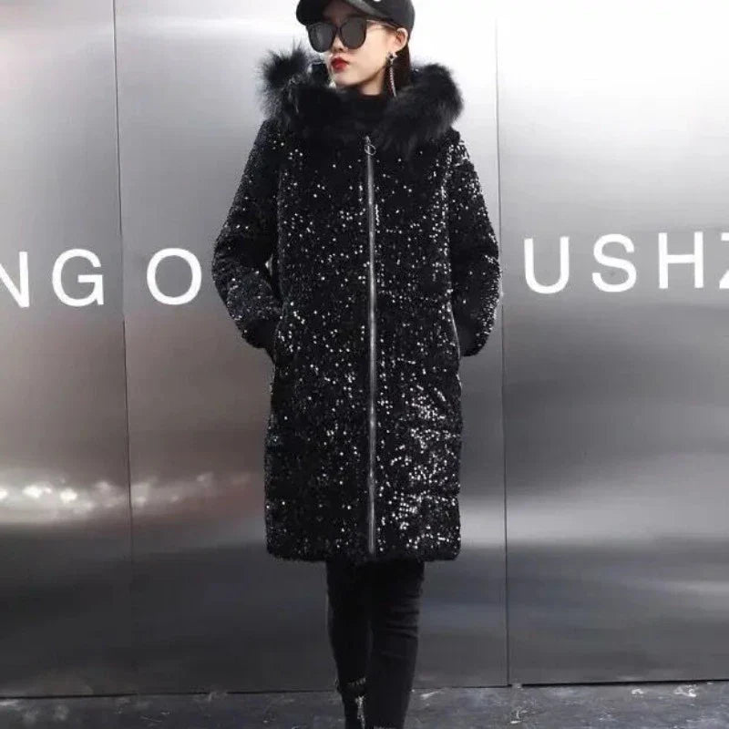 Pailletten-Naquardparka-Jacke