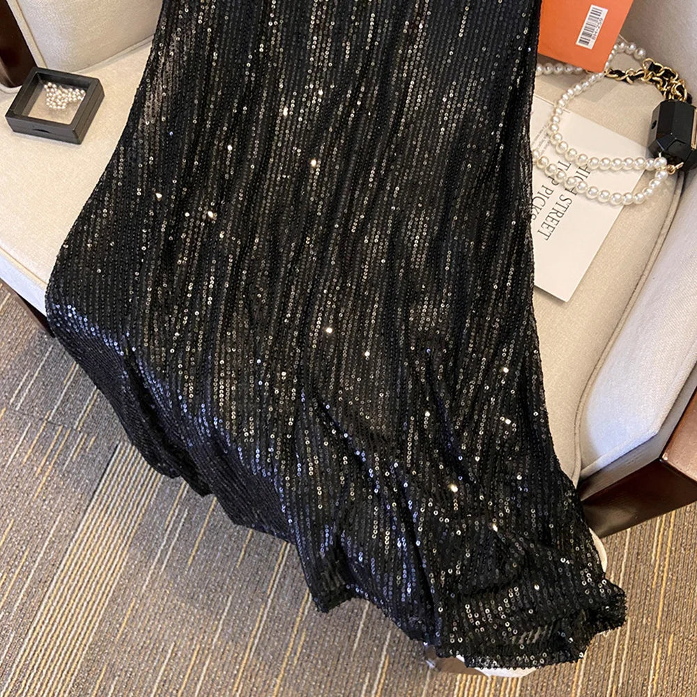 High-Waist Paillette Rock