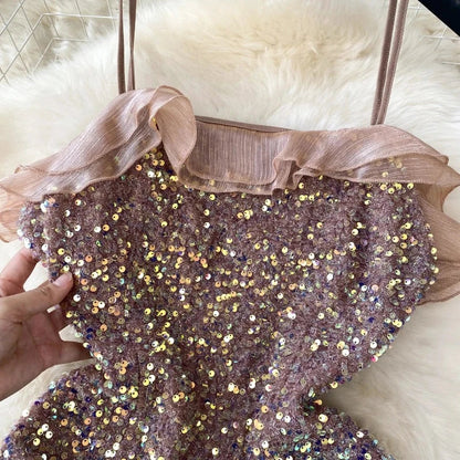 Paillettenkleid mit Trägern in Rosa Violett