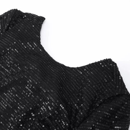 Abendkleid Schwarz Pailletten Rücken Schleife