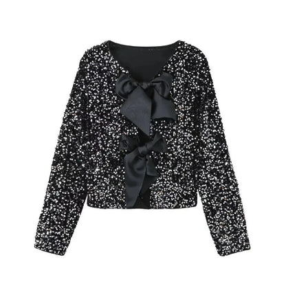 T-Shirt Pailletten Schleifen-Design Damen