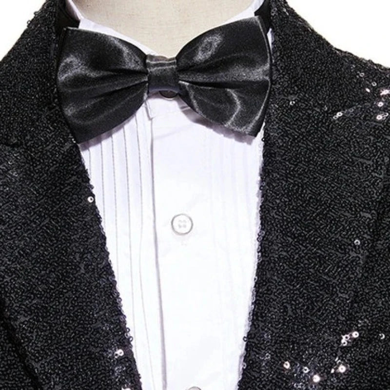 Herren Pailletten Kostümset schwarz