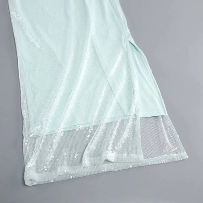 Langes Pailletten-Kleid mit Schnürung am Brustbereich