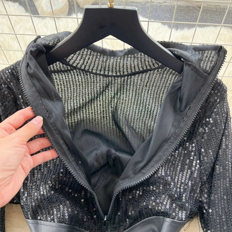 Schwarzes Paillettenleder-Kleid