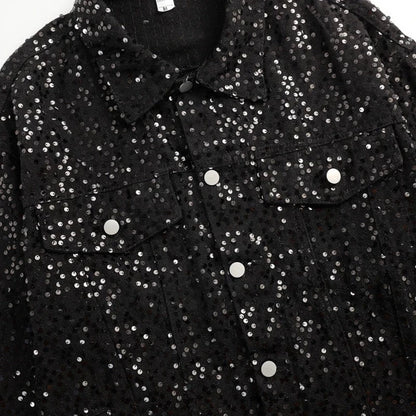 Schwarze Jeansjacke mit Pailletten für Herren